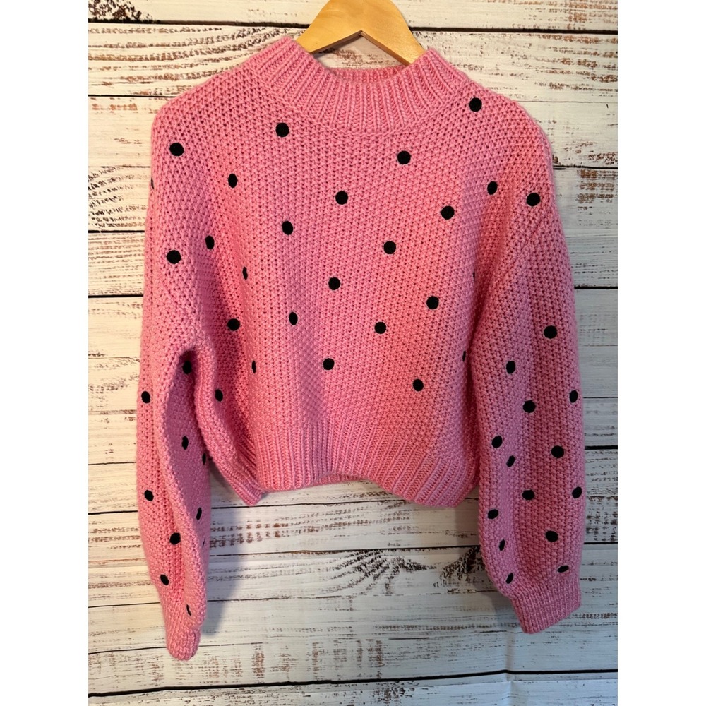 Sugar + Lips Pink Polka Dot Wool Blend Chunky Knit Sweater T9159ST Small